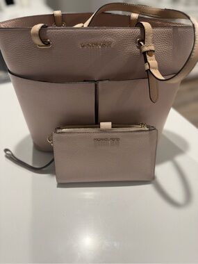 Michael Kors Blush Beige Pebble Leather Tote with Matching Zip Pouch